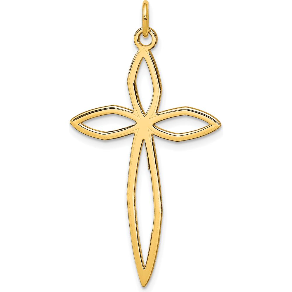 14K Yellow Gold Laser Designed Passion Cross Pendant - 39mm x 22mm by Oro Pregiato