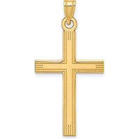 14K Yellow Gold Laser Etched Cross Charm - 37mm Length by Oro Pregiato