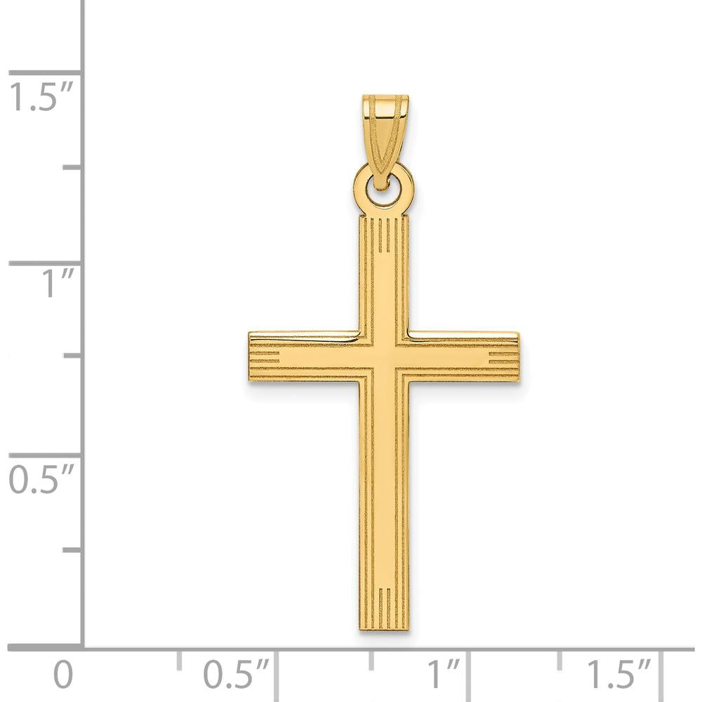 14K Yellow Gold Laser Etched Cross Charm - 37mm Length by Oro Pregiato