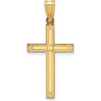 14K Yellow Gold Laser Etched Cross Pendant - 29mm Length by Oro Pregiato