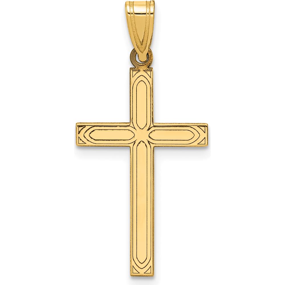 14K Yellow Gold Laser Etched Cross Pendant - 29mm Length by Oro Pregiato
