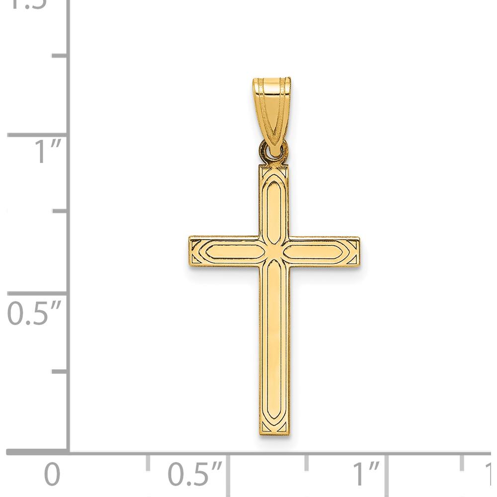 14K Yellow Gold Laser Etched Cross Pendant - 29mm Length by Oro Pregiato