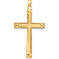 14K Yellow Gold Laser Etched Cross Pendant - 49mm Length by Oro Pregiato