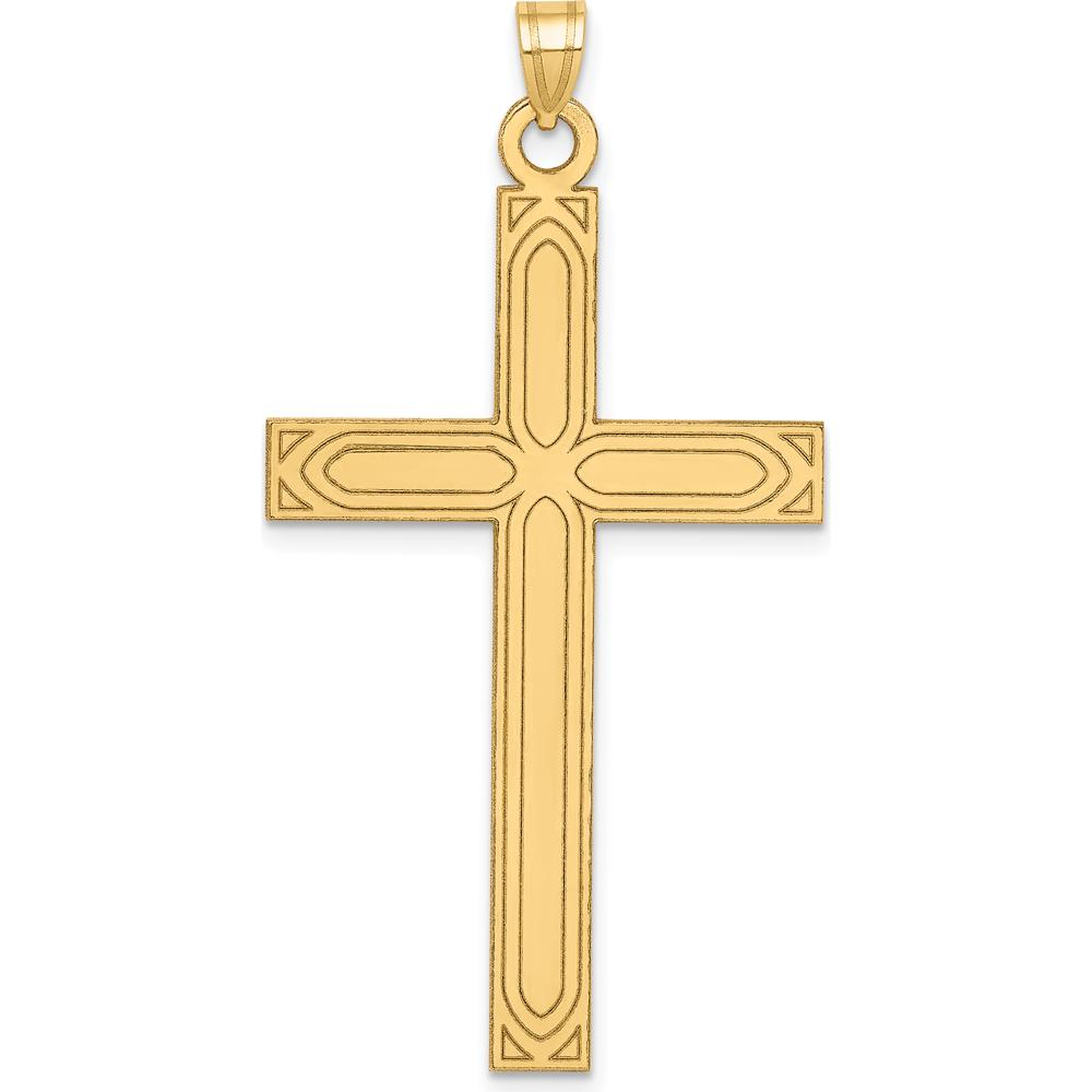 14K Yellow Gold Laser Etched Cross Pendant - 49mm Length by Oro Pregiato