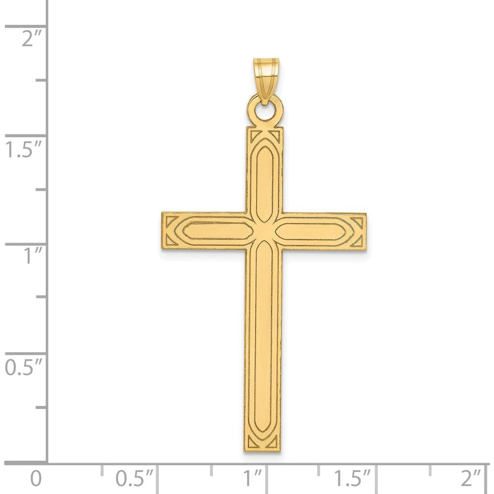 14K Yellow Gold Laser Etched Cross Pendant - 49mm Length by Oro Pregiato