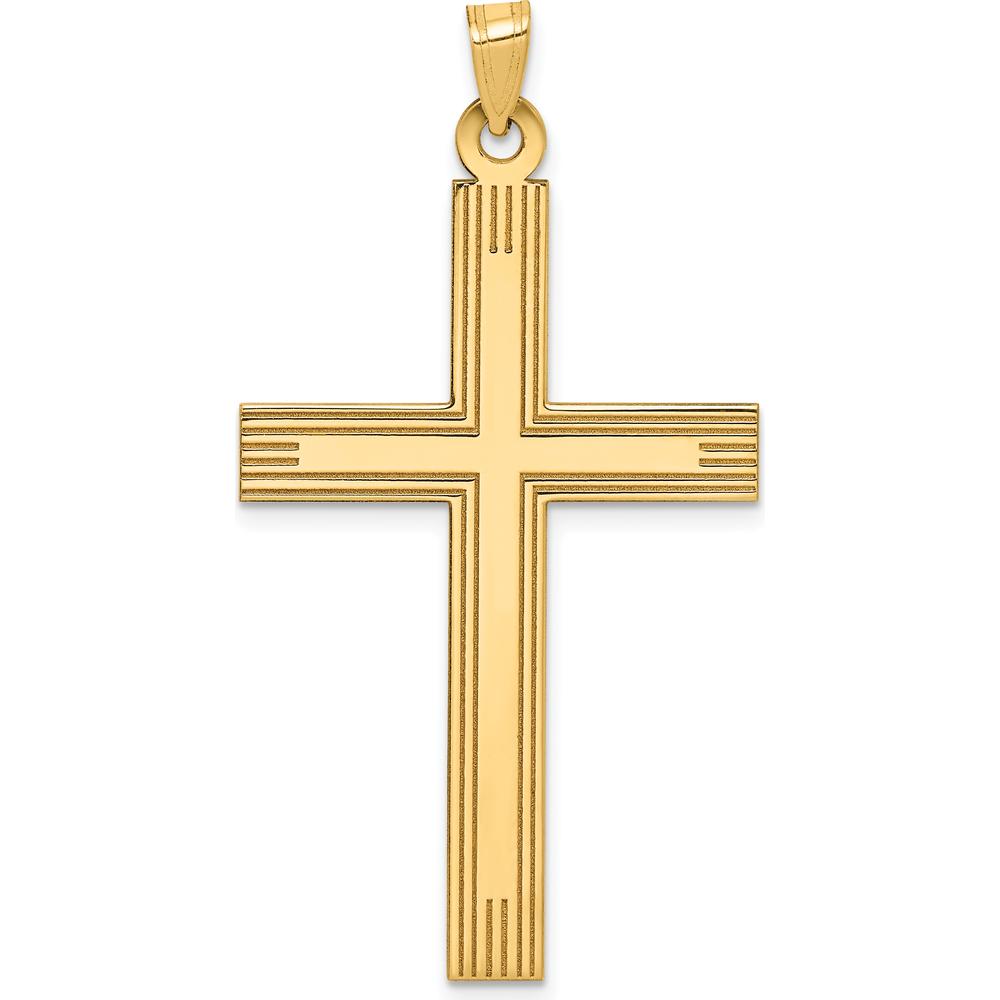 14K Yellow Gold Laser Etched Cross Pendant - 50mm Length by Oro Pregiato