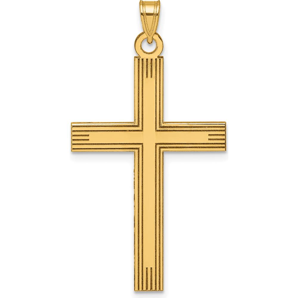 14K Yellow Gold Laser Etched Cross Pendant - Polished Finish by Oro Pregiato