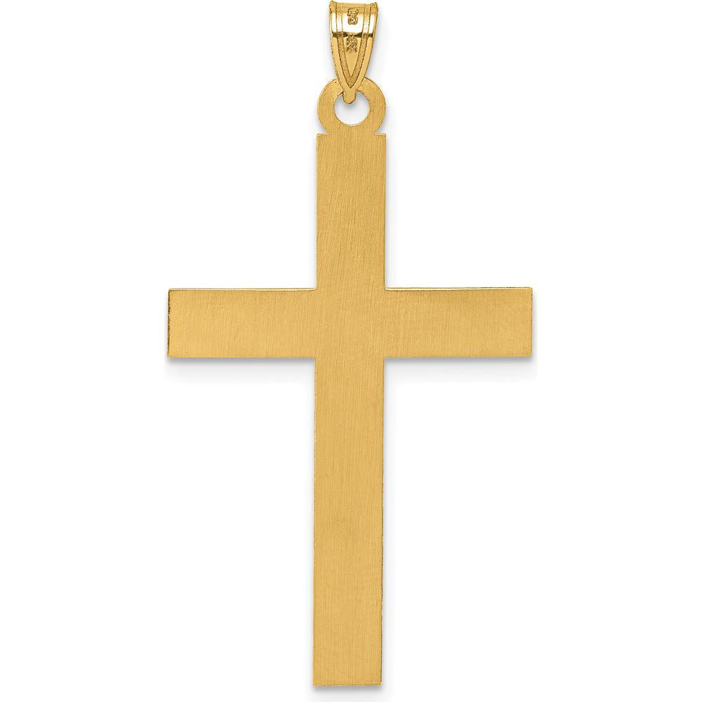 14K Yellow Gold Laser Etched Cross Pendant - Polished Finish by Oro Pregiato