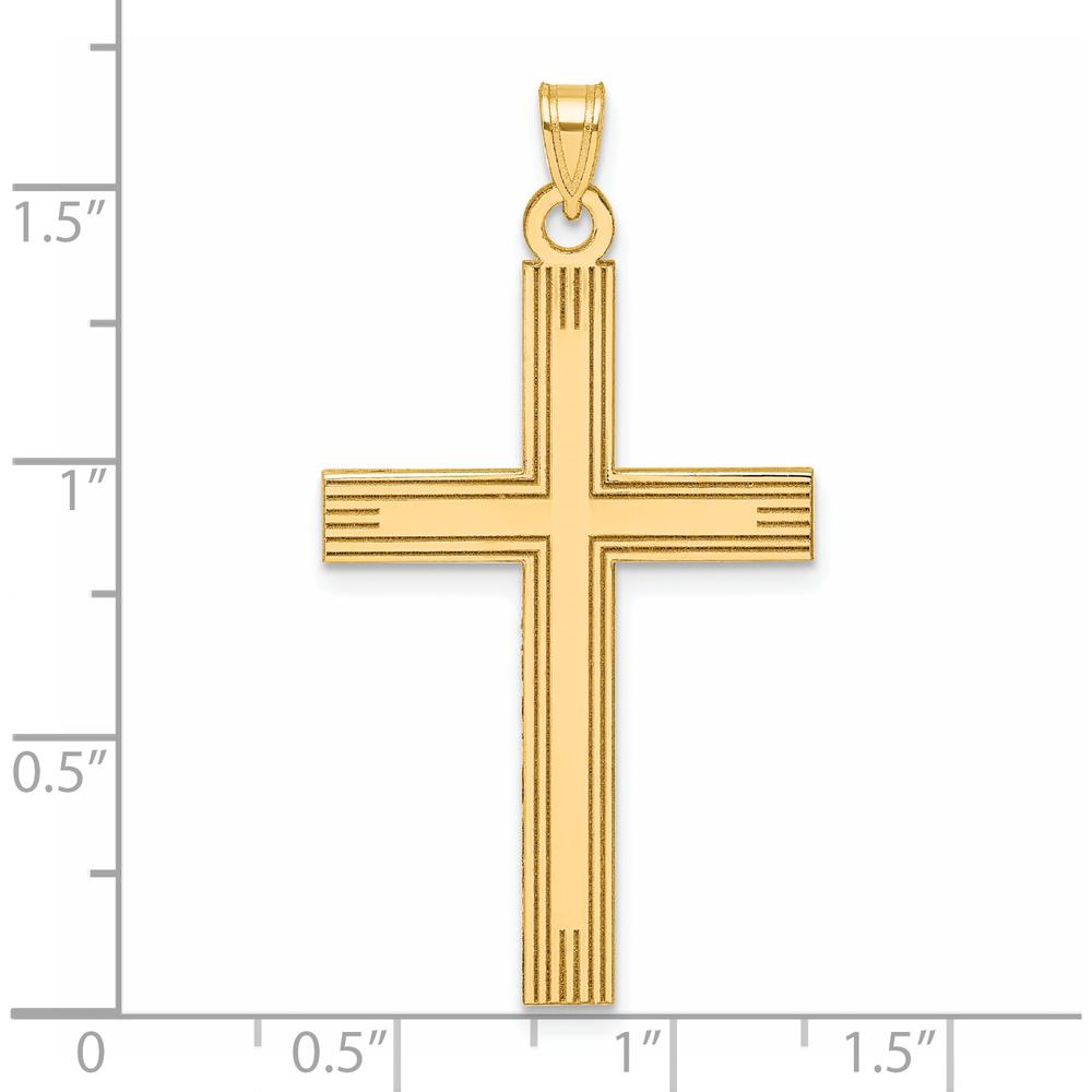 14K Yellow Gold Laser Etched Cross Pendant - Polished Finish by Oro Pregiato