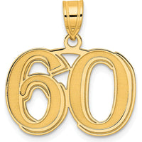 14K Yellow Gold Laser Etched Number 60 Pendant with Polished Satin Finish