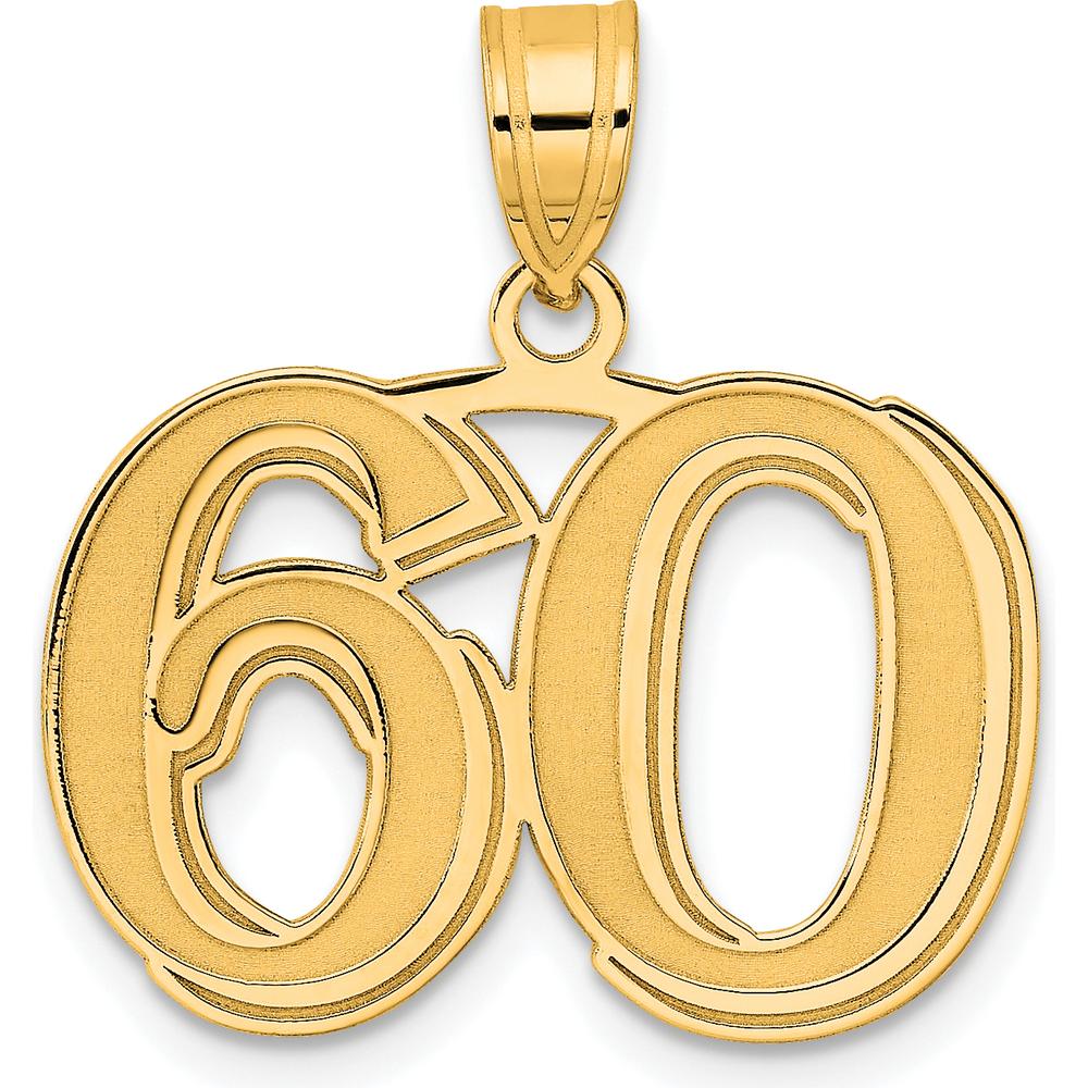 14K Yellow Gold Laser Etched Number 60 Pendant with Polished Satin Finish