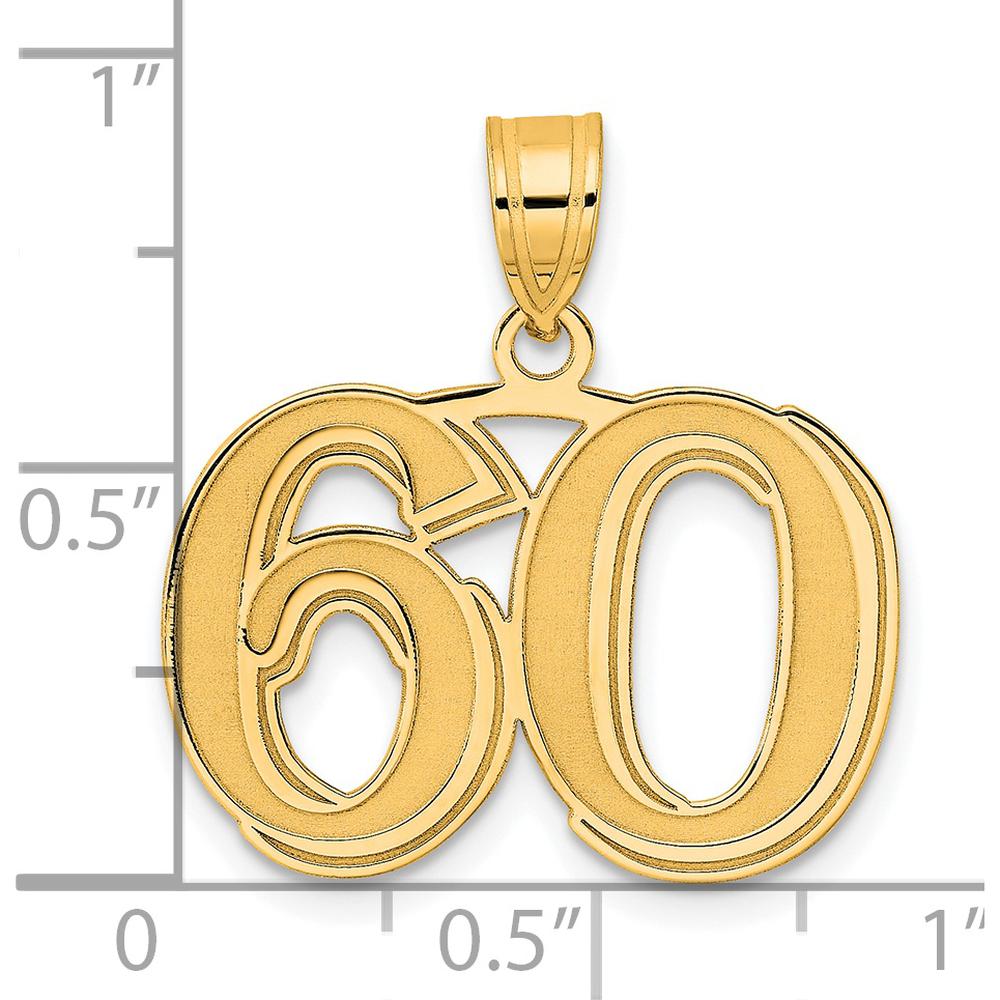 14K Yellow Gold Laser Etched Number 60 Pendant with Polished Satin Finish