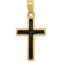 14K Yellow Gold Latin Cross Pendant with Black Epoxy Inlay by Oro Pregiato