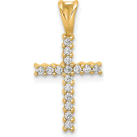 14K Yellow Gold Latin Cross Pendant with Prong Set Round Diamonds - 1/6 Carat Total Diamond Weight by Monteluci Fine Jewelry