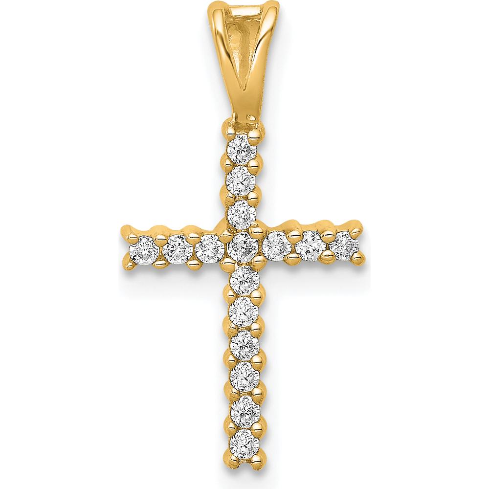 14K Yellow Gold Latin Cross Pendant with Prong Set Round Diamonds - 1/6 Carat Total Diamond Weight by Monteluci Fine Jewelry