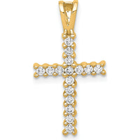 14K Yellow Gold Latin Cross Pendant with Prong-Set Round Natural Diamonds - 0.25 Carat Total Diamond Weight by Monteluci Fine Jewelry