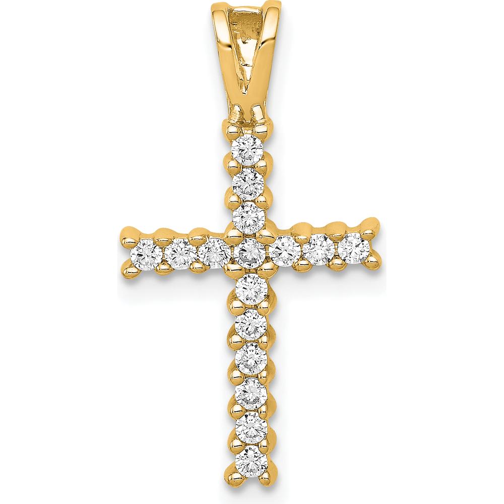14K Yellow Gold Latin Cross Pendant with Prong-Set Round Natural Diamonds - 0.25 Carat Total Diamond Weight by Monteluci Fine Jewelry