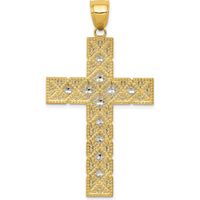 14K Yellow Gold Latin Cross Pendant with Rhodium Accents - 50mm Length by Oro Pregiato