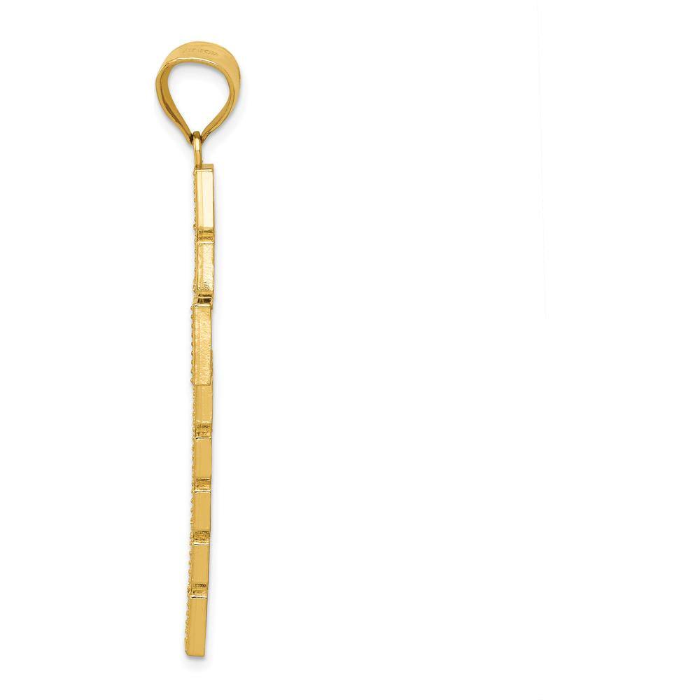 14K Yellow Gold Latin Cross Pendant with Rhodium Accents - 50mm Length by Oro Pregiato