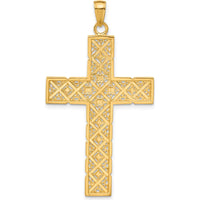 14K Yellow Gold Latin Cross Pendant with Rhodium Accents - 50mm Length by Oro Pregiato