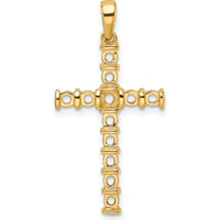 14K Yellow Gold Latin Cross Pendant with Round Stone Mountings - 0.06 Carat Total Weight by Oro Pregiato