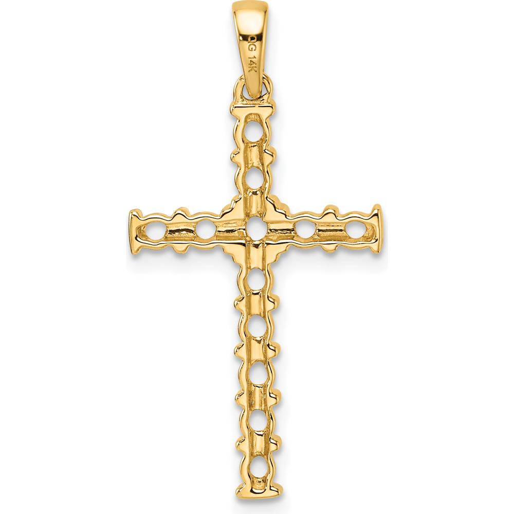 14K Yellow Gold Latin Cross Pendant with Round Stone Mountings - 0.06 Carat Total Weight by Oro Pregiato