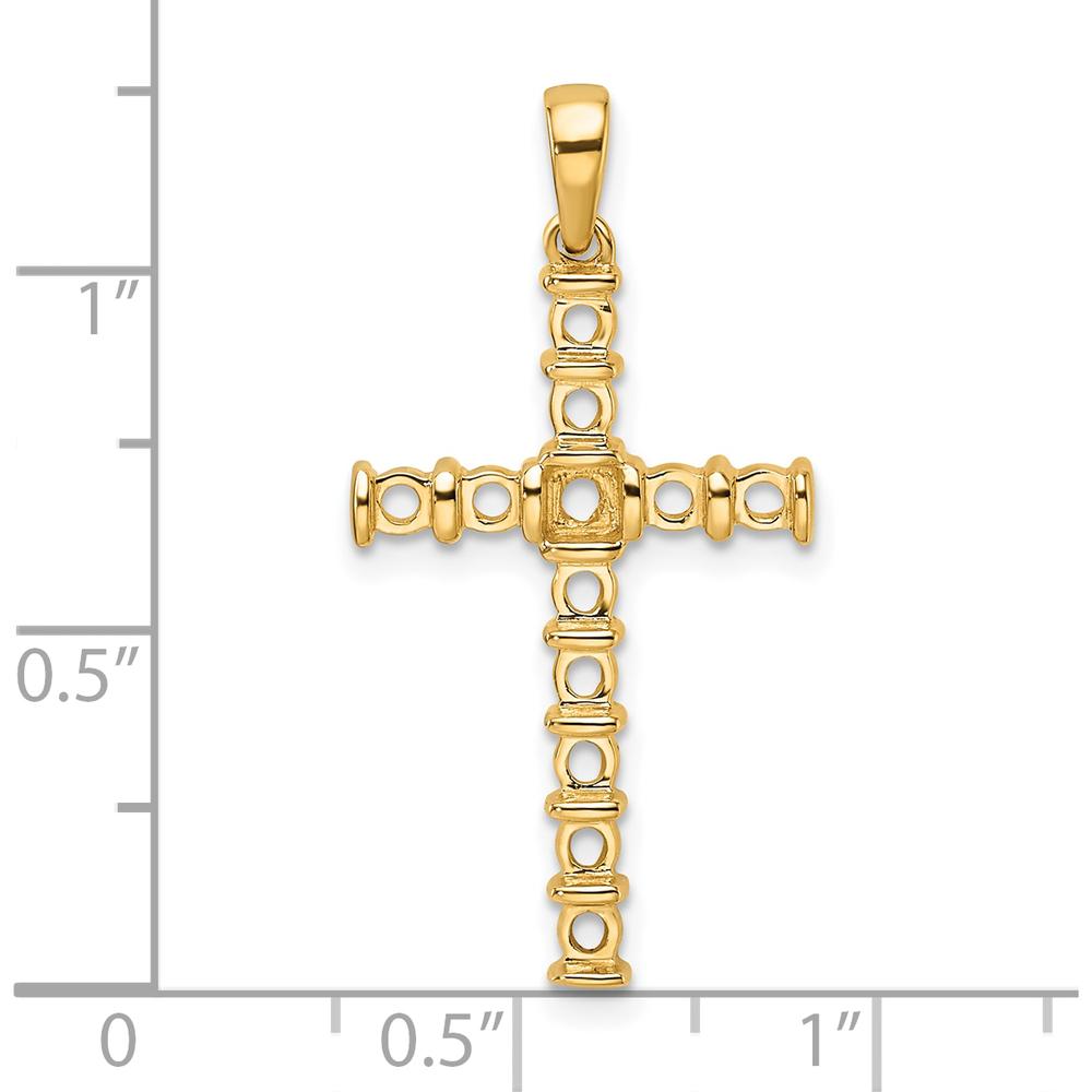 14K Yellow Gold Latin Cross Pendant with Round Stone Mountings - 0.06 Carat Total Weight by Oro Pregiato