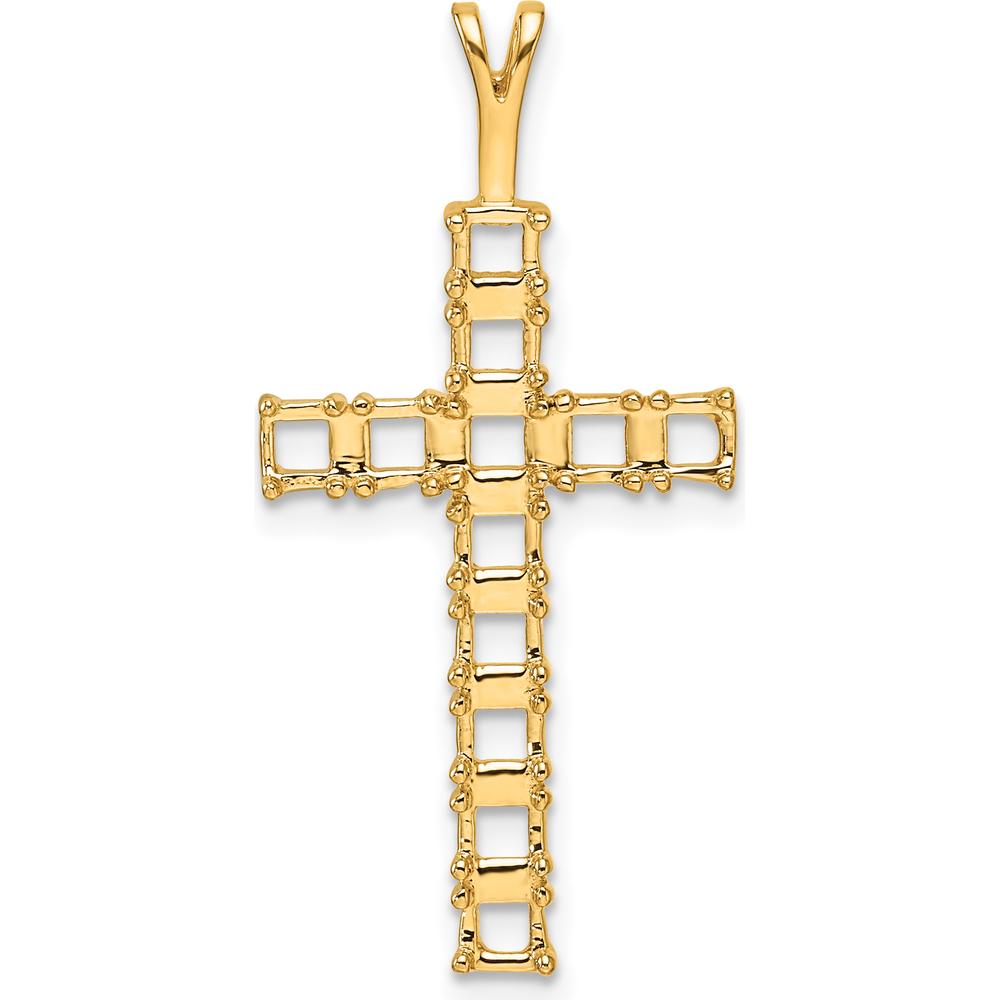 14K Yellow Gold Latin Cross Pendant with Round Stone Mountings - 12 Stones, 3mm Each by Monteluci Fine Jewelry