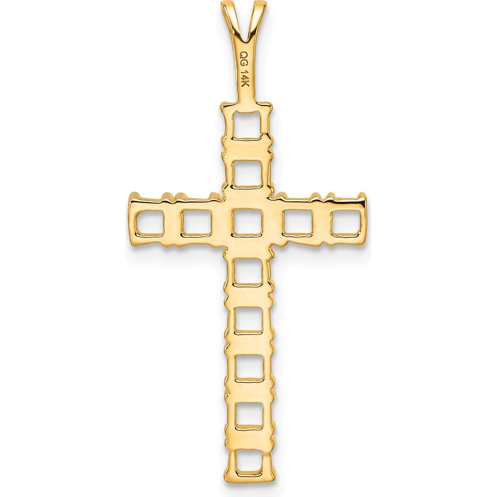 14K Yellow Gold Latin Cross Pendant with Round Stone Mountings - 12 Stones, 3mm Each by Monteluci Fine Jewelry