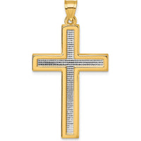 14K Yellow Gold Latin Cross Pendant with Textured Rhodium Accents - 44.5mm by Oro Pregiato