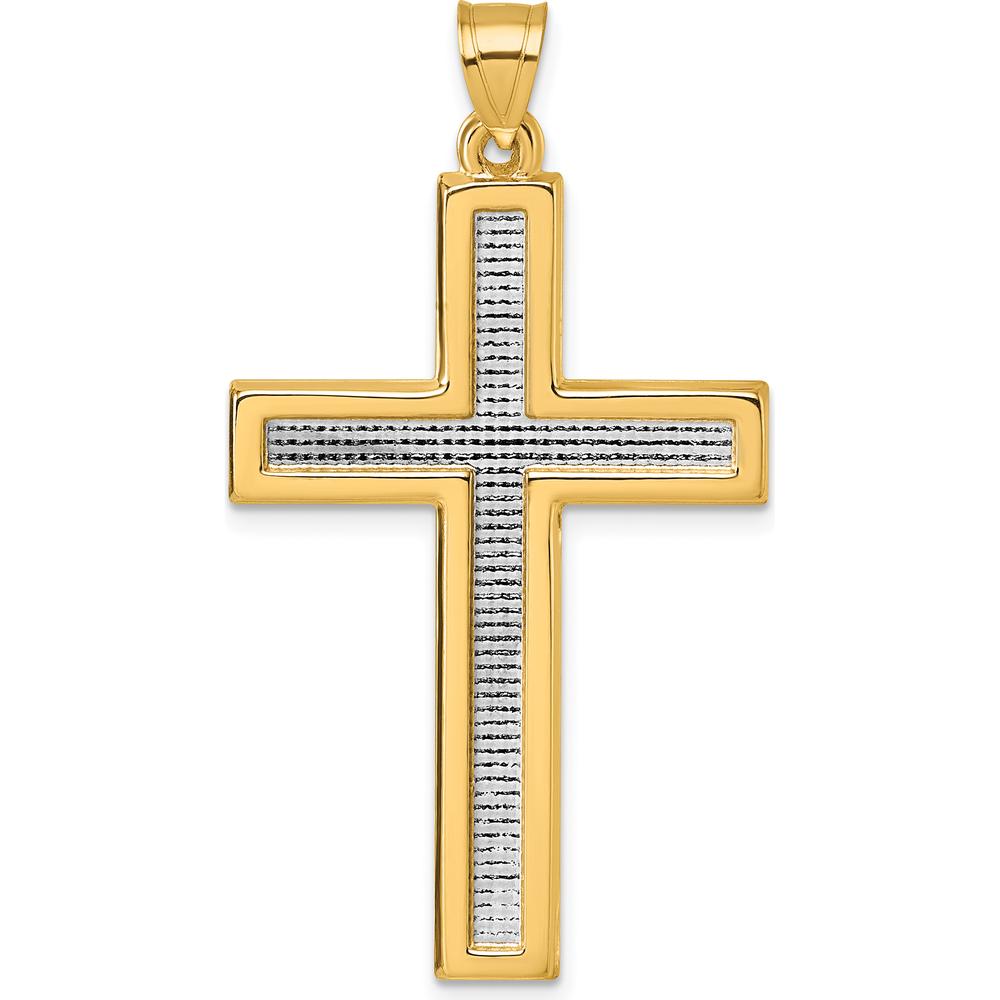 14K Yellow Gold Latin Cross Pendant with Textured Rhodium Accents - 44.5mm by Oro Pregiato
