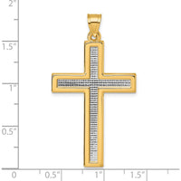 14K Yellow Gold Latin Cross Pendant with Textured Rhodium Accents - 44.5mm by Oro Pregiato