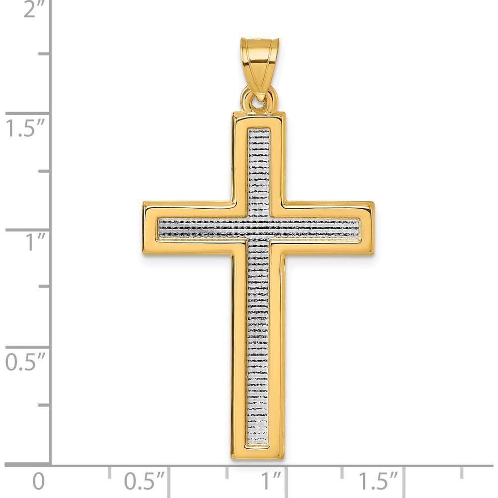 14K Yellow Gold Latin Cross Pendant with Textured Rhodium Accents - 44.5mm by Oro Pregiato