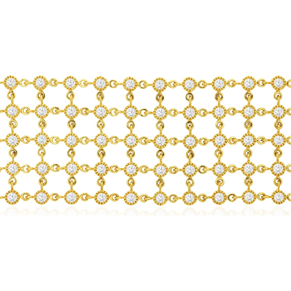 14K Yellow Gold Lattice Mesh Bracelet with Milgrain Bezel Set Round Brilliant Diamonds - 5.00 Carat Total Diamond Weight - Royal Jewelry