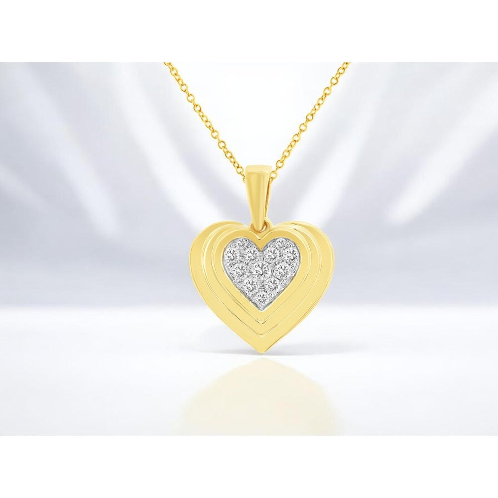 14K Yellow Gold Layered Heart Pendant with Pavé-Set Round Diamonds - 0.16 Carat Total Diamond Weight - Royal Jewelry