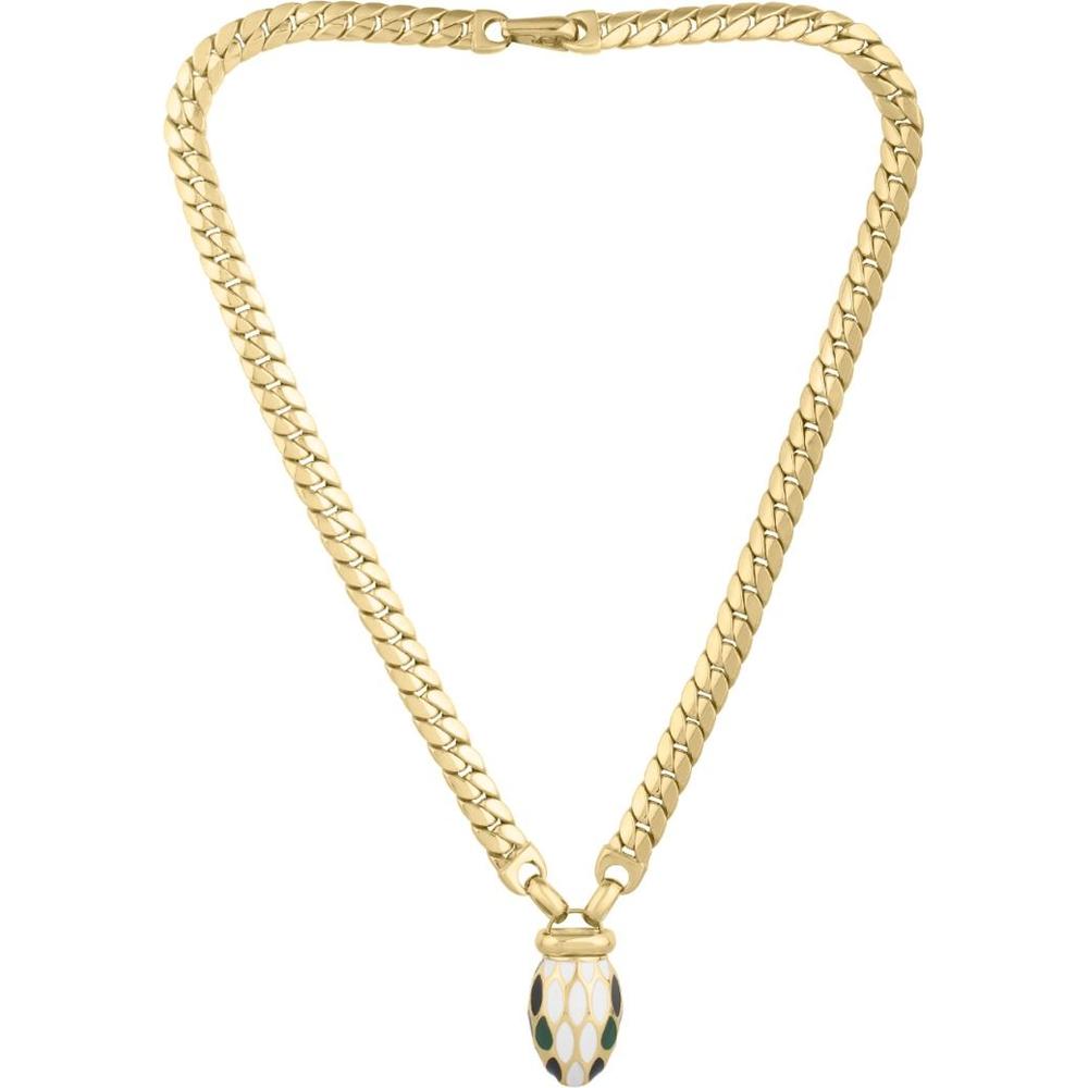 14K Yellow Gold Le Serpent 18" Curb Link Necklace with Green & Black Enamel Charm by Orozza Fine Jewelry