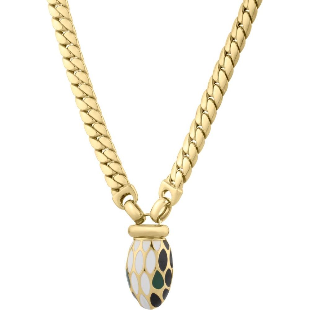 14K Yellow Gold Le Serpent 18" Curb Link Necklace with Green & Black Enamel Charm by Orozza Fine Jewelry