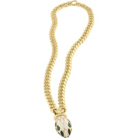 14K Yellow Gold Le Serpent 18" Curb Link Necklace with Green & Black Enamel Charm by Orozza Fine Jewelry