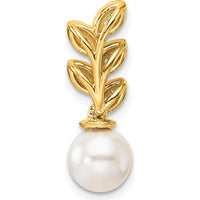 14K Yellow Gold Leaf Design Pendant with Round Diamonds and Freshwater Cultured Pearl - 1/15 Carat Total Diamond Weight by Monteluci Fine Jewelry