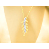 14K Yellow Gold Leaf Motif Diamond Pendant with 0.08 Carat Total Weight Round Diamonds - Royal Jewelry