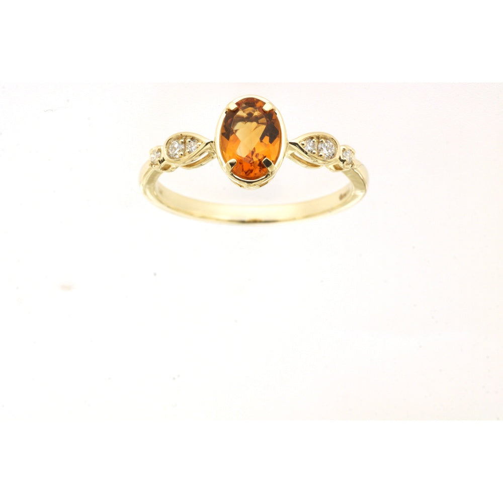 14K Yellow Gold Leaf Motif Ring with Oval Citrine and Diamond Accents - 0.67 Carat Citrine and 0.08 Carat Total Diamond Weight - Royal Jewelry