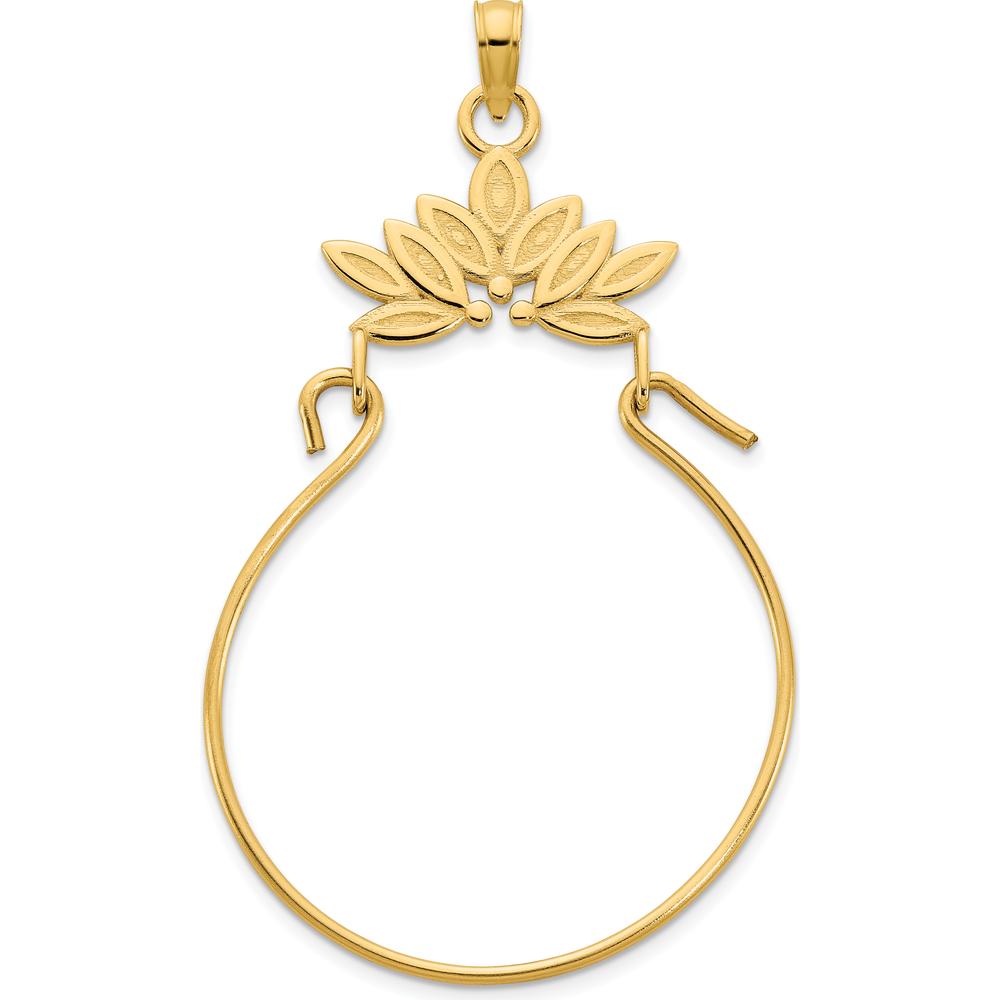 14K Yellow Gold Leaves Charm Holder Pendant - 15.5mm Length, 16mm Width by Oro Pregiato