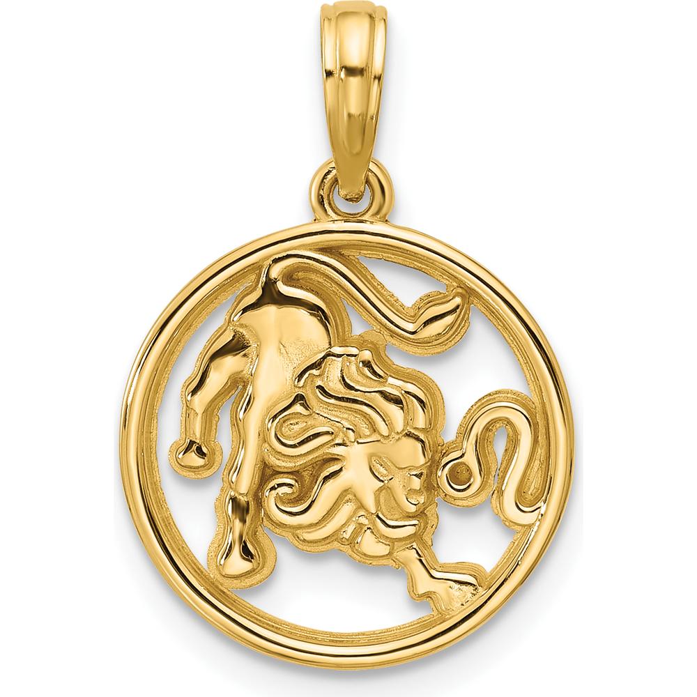 14K Yellow Gold Leo Pendant with Polished Finish and Textured Back - 21.4mm Length by Oro Pregiato