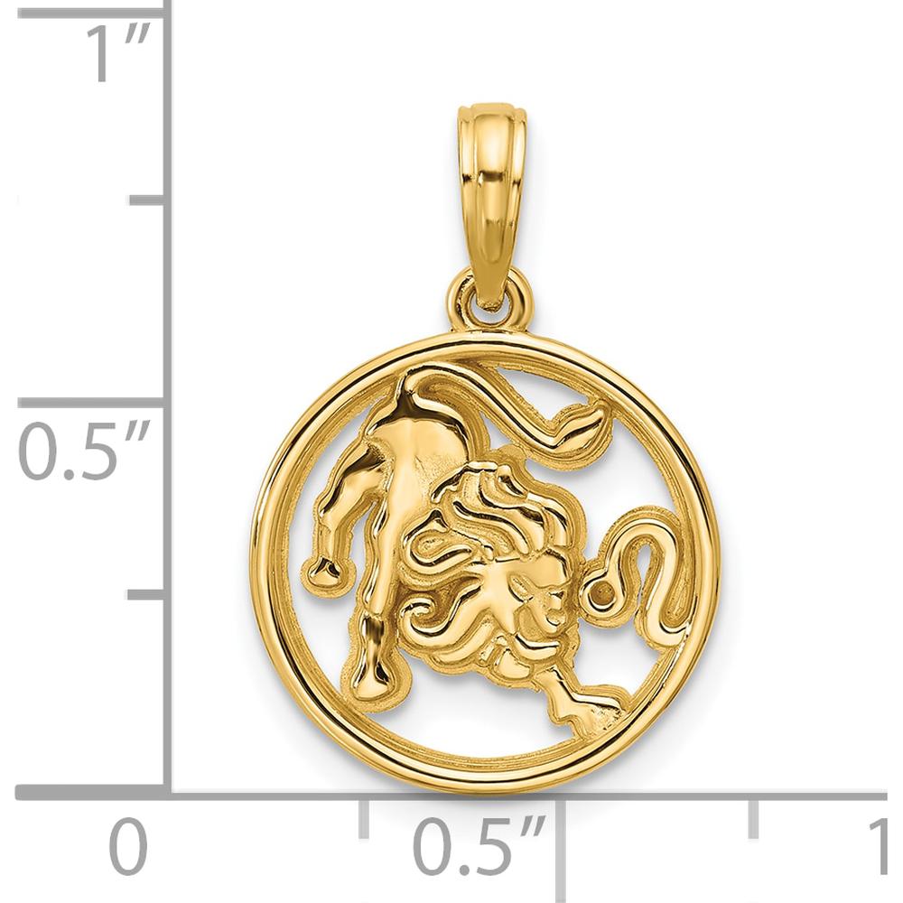14K Yellow Gold Leo Pendant with Polished Finish and Textured Back - 21.4mm Length by Oro Pregiato