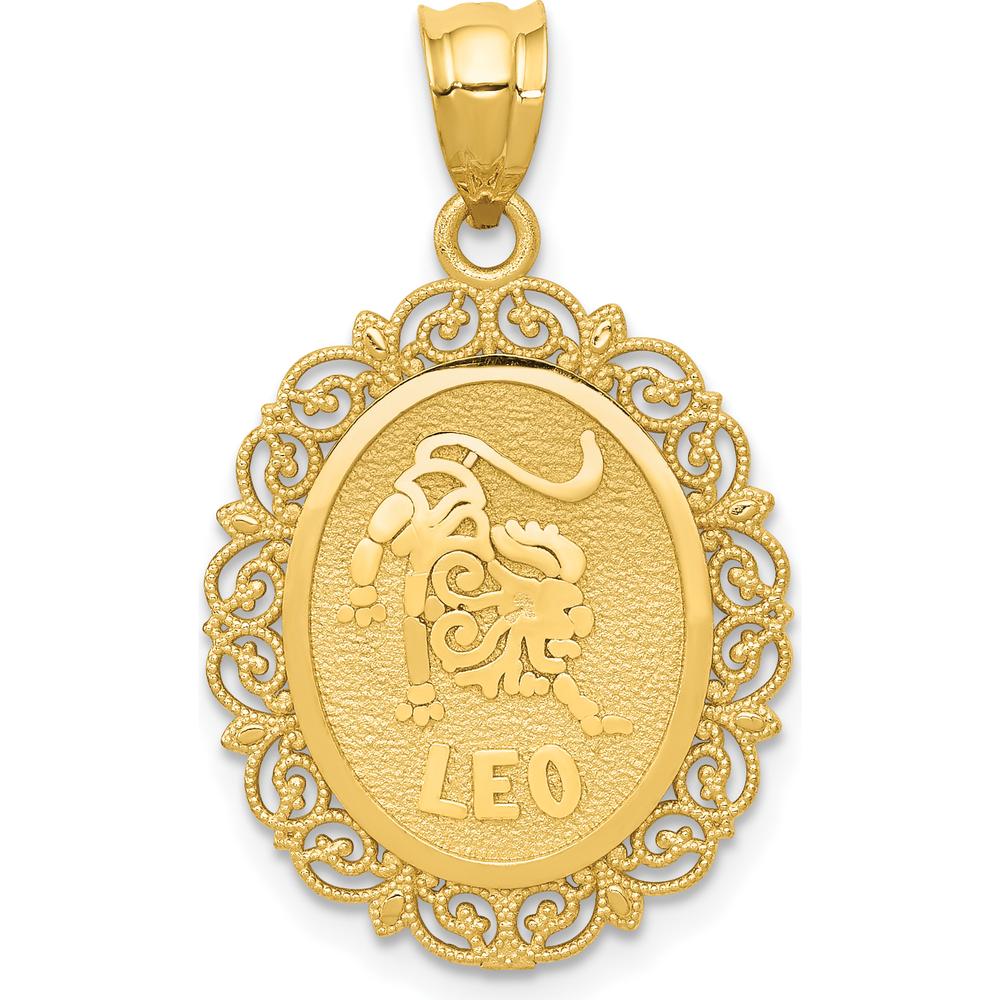 14K Yellow Gold Leo Zodiac Oval Pendant with Satin Polished Finish - 28mm Length by Oro Pregiato