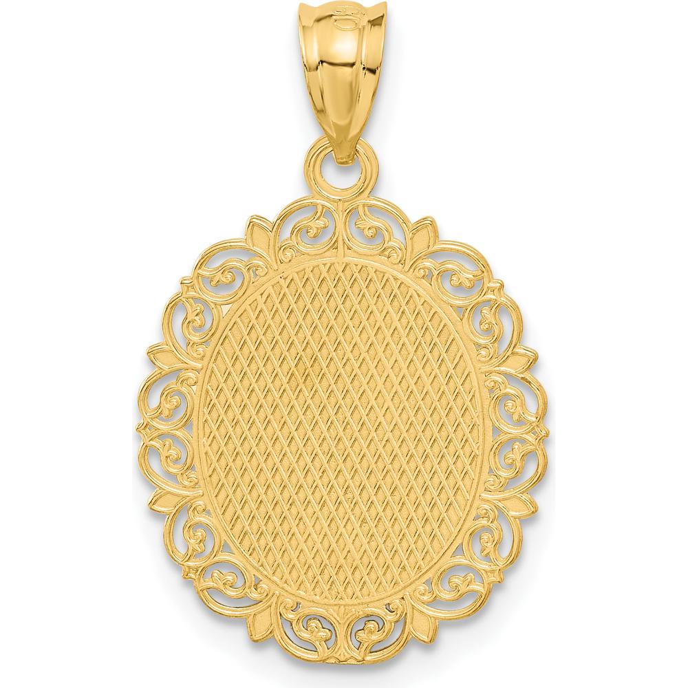 14K Yellow Gold Leo Zodiac Oval Pendant with Satin Polished Finish - 28mm Length by Oro Pregiato