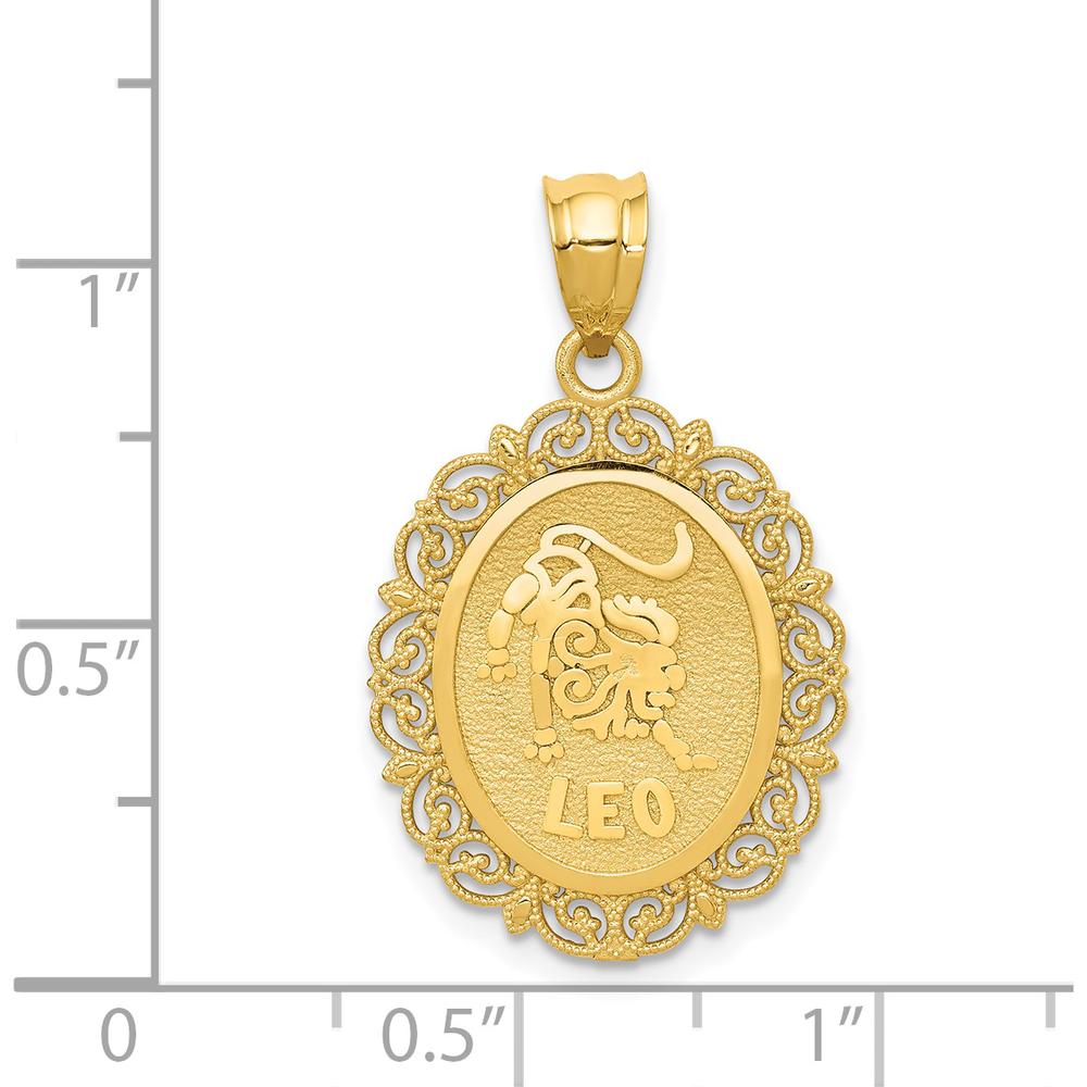 14K Yellow Gold Leo Zodiac Oval Pendant with Satin Polished Finish - 28mm Length by Oro Pregiato