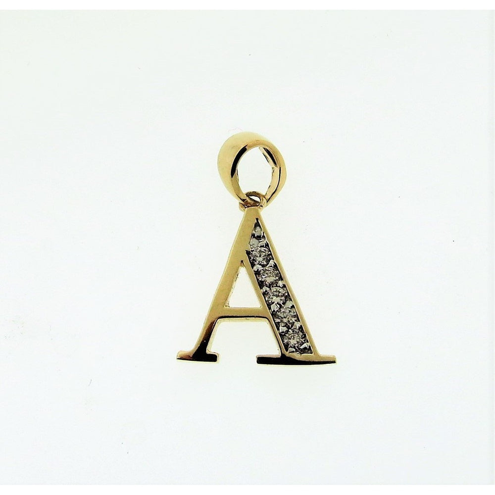14K Yellow Gold Letter 'A' Initial Pendant with Sparkling Round Diamonds - 0.12 Carat Total Diamond Weight by Auriventus