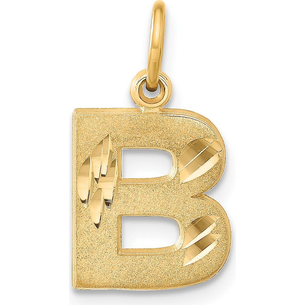14K Yellow Gold Letter B Diamond-Cut Initial Charm Pendant - Personalized and Textured Design by Oro Pregiato