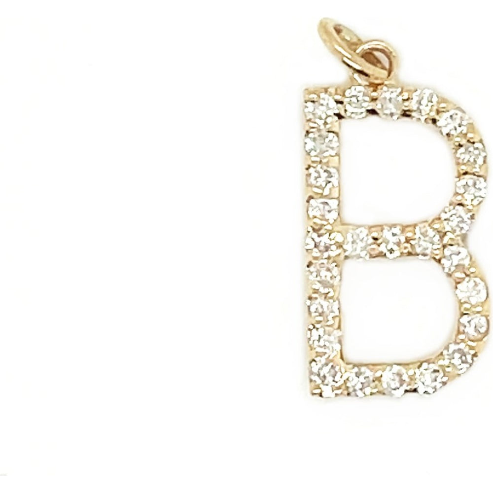 14K Yellow Gold Letter B Diamond Initial Pendant with Prong Set Round Diamonds - 0.27 Carat Total Diamond Weight by Auriventus